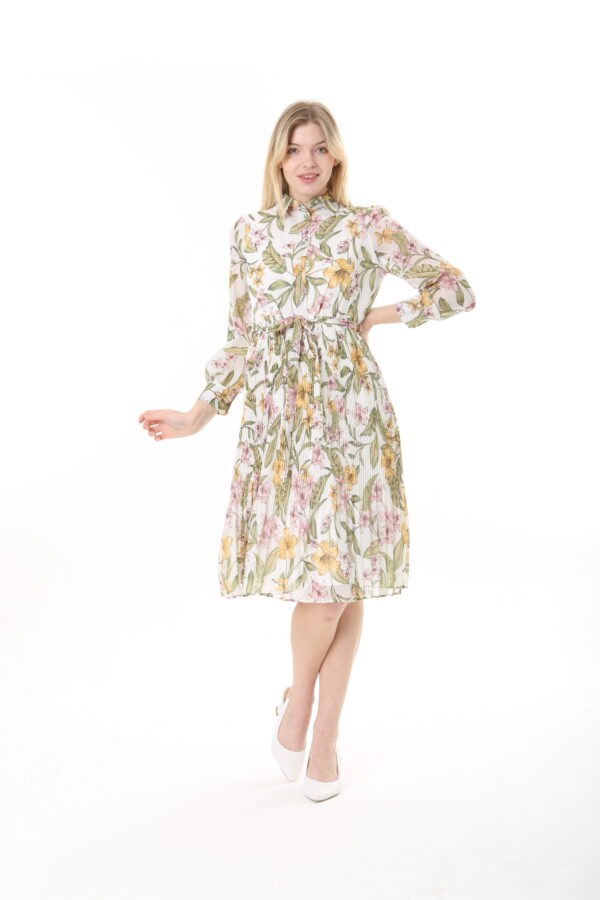Women's Lined Chiffon Sunray Pleated KNEE LENGHT Dress with Tie Back 115 CM