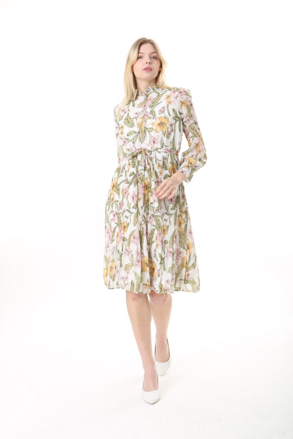 Women's Lined Chiffon Sunray Pleated KNEE LENGHT Dress with Tie Back 115 CM