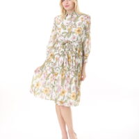 Women's Lined Chiffon Sunray Pleated KNEE LENGHT Dress with Tie Back 115 CM