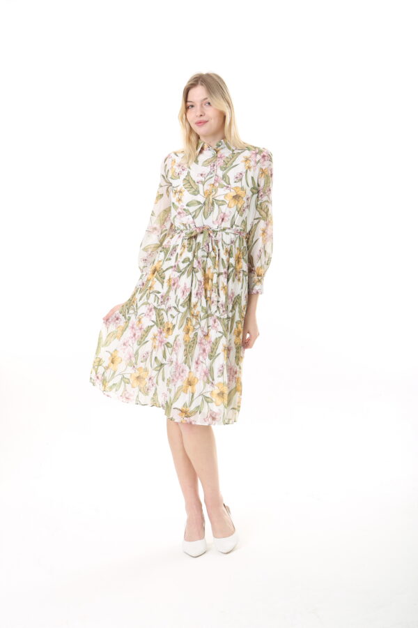 Women's Lined Chiffon Sunray Pleated KNEE LENGHT Dress with Tie Back 115 CM