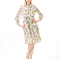 Women's Lined Chiffon Sunray Pleated KNEE LENGHT Dress with Tie Back 115 CM