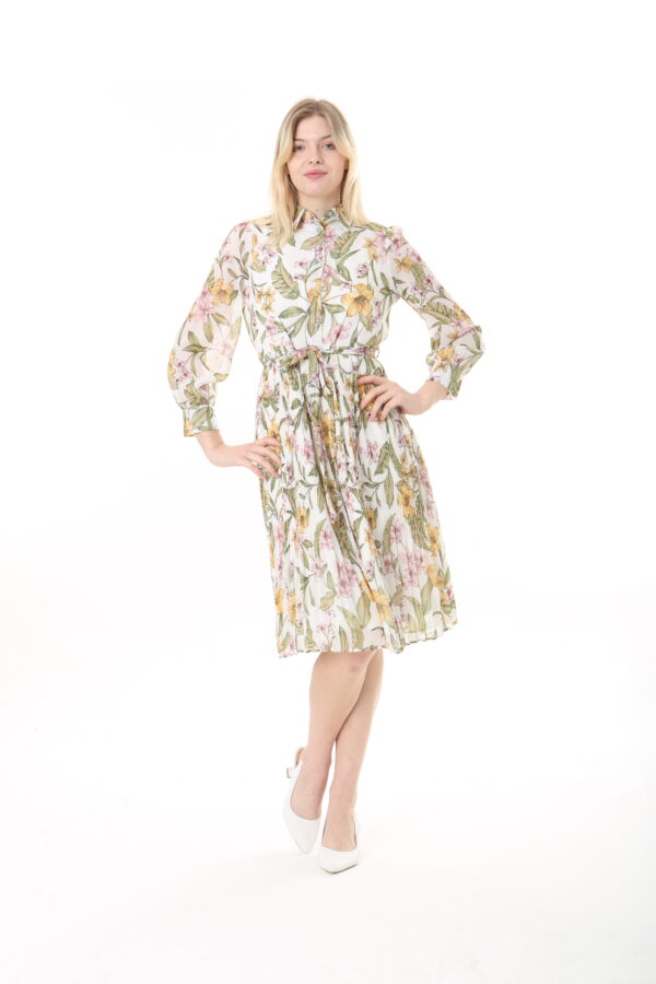 Women's Lined Chiffon Sunray Pleated KNEE LENGHT Dress with Tie Back 115 CM