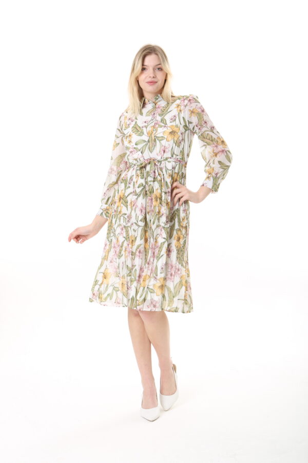 Women's Lined Chiffon Sunray Pleated KNEE LENGHT Dress with Tie Back 115 CM