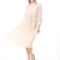 Women's Lined Chiffon Crystal Pleated Midi Dress with Tie Back 123 CM