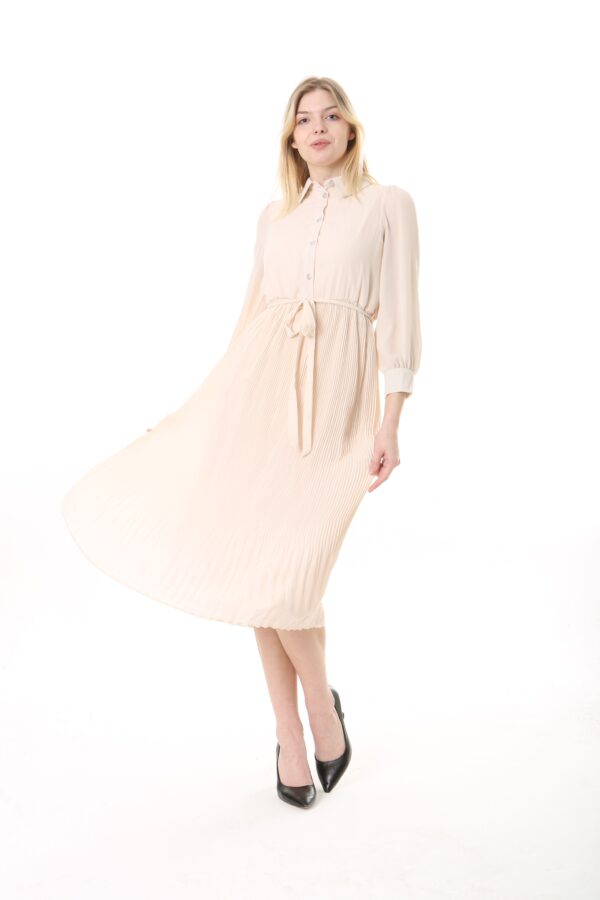 Women's Lined Chiffon Crystal Pleated Midi Dress with Tie Back 123 CM