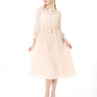 Women's Lined Chiffon Crystal Pleated Midi Dress with Tie Back 123 CM