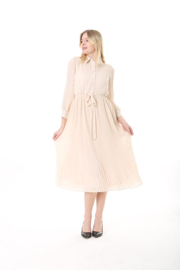 Women's Lined Chiffon Crystal Pleated Midi Dress with Tie Back 123 CM