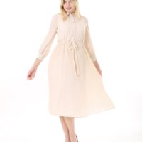 Women's Lined Chiffon Crystal Pleated Midi Dress with Tie Back 123 CM