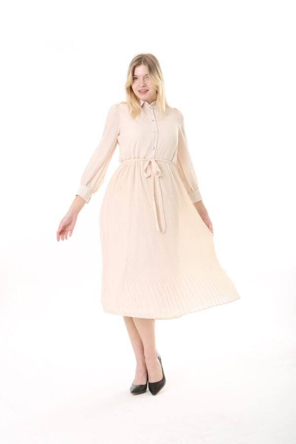 Women's Lined Chiffon Crystal Pleated Midi Dress with Tie Back 123 CM