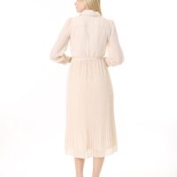 Women's Lined Chiffon Crystal Pleated Midi Dress with Tie Back 123 CM