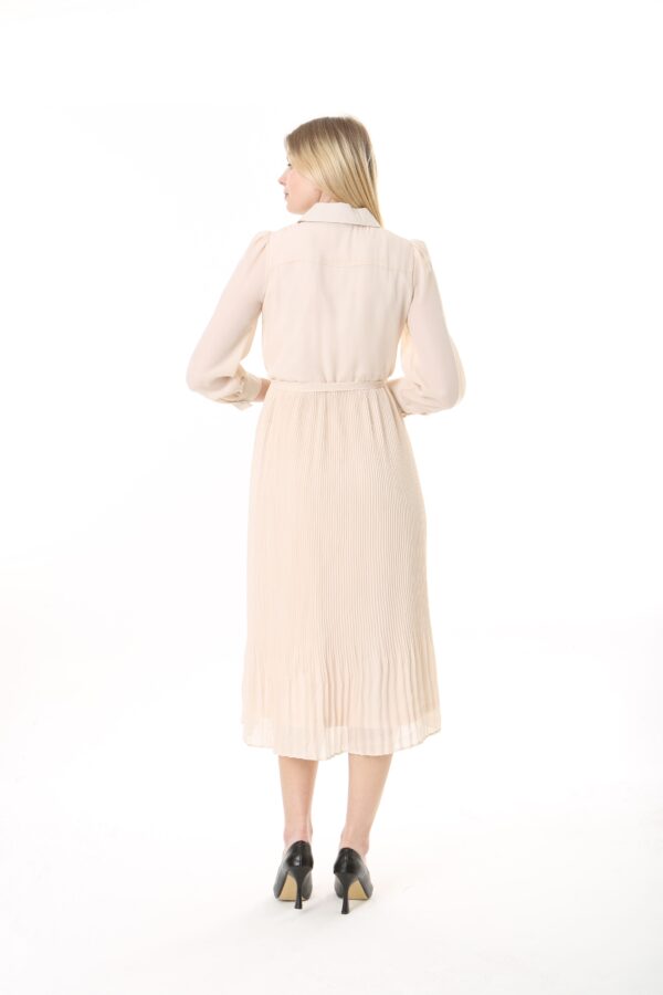 Women's Lined Chiffon Crystal Pleated Midi Dress with Tie Back 123 CM