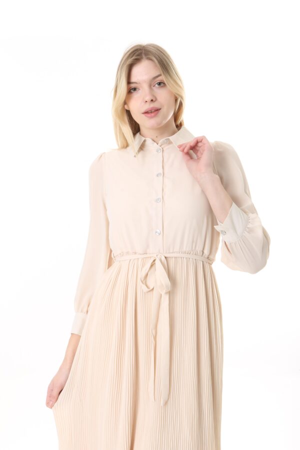 Women's Lined Chiffon Crystal Pleated Midi Dress with Tie Back 123 CM