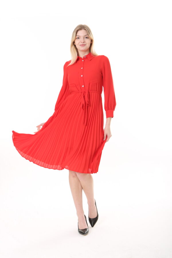 IMG_103487 Women's Georgette Sunray Pleated Midi Unlined Dress with Tie Back 123 CM