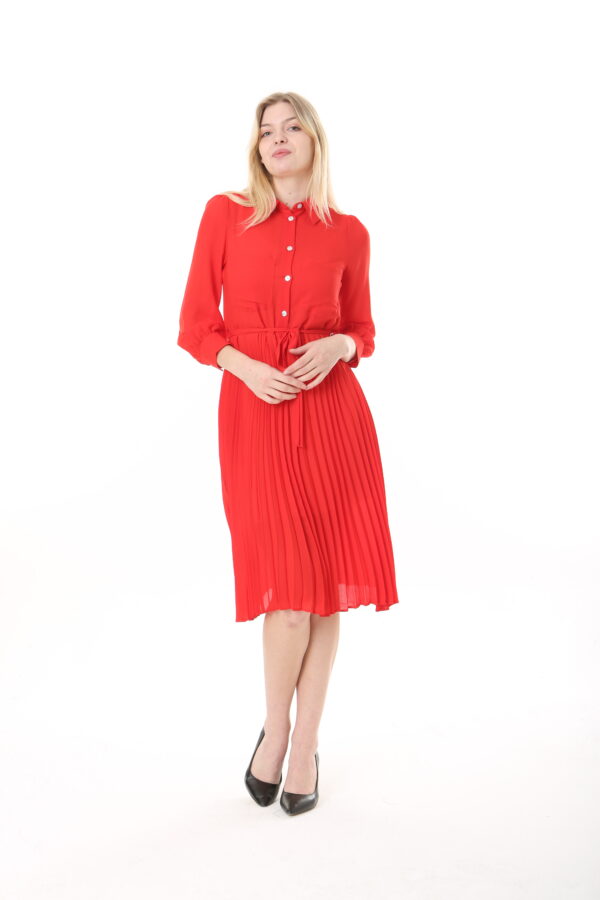 IMG_103492 Women's Georgette Sunray Pleated Midi Unlined Dress with Tie Back 123 CM