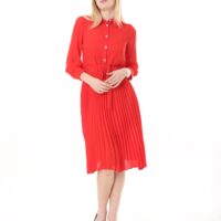 Women's  Georgette Sunray Pleated Midi Unlined Dress with Tie Back 123 CM