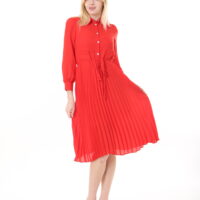 Women's  Georgette Sunray Pleated Midi Unlined Dress with Tie Back 123 CM