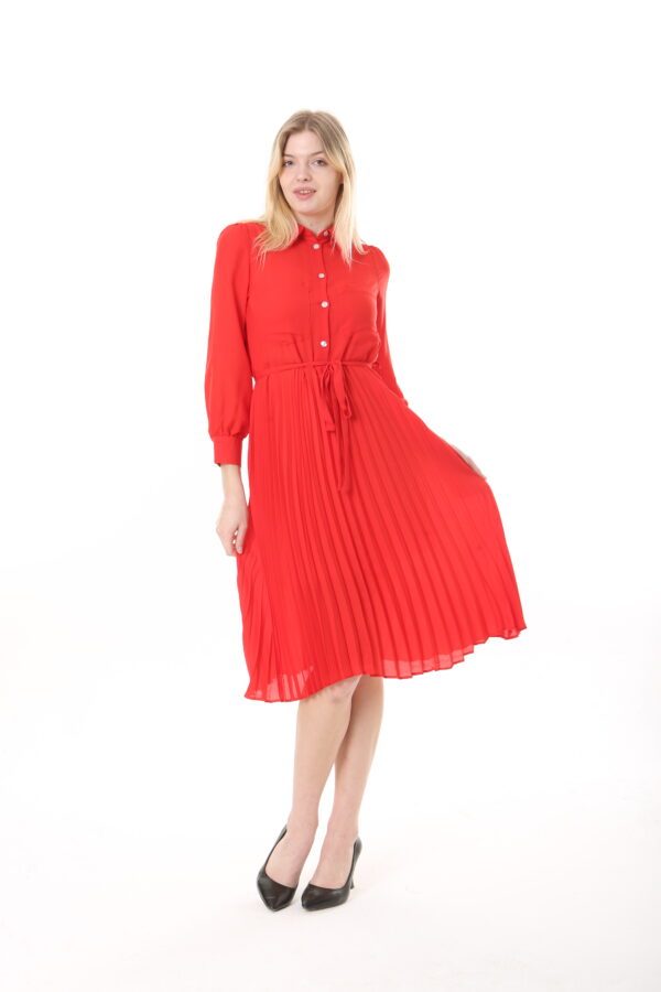 IMG_103494 Women's Georgette Sunray Pleated Midi Unlined Dress with Tie Back 123 CM