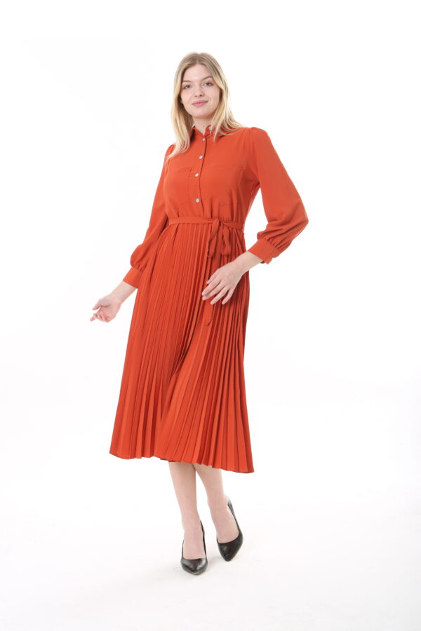 Women's  Georgette Sunray Pleated KNEE LENGHT Unlined Dress with Tie Back 115 CM