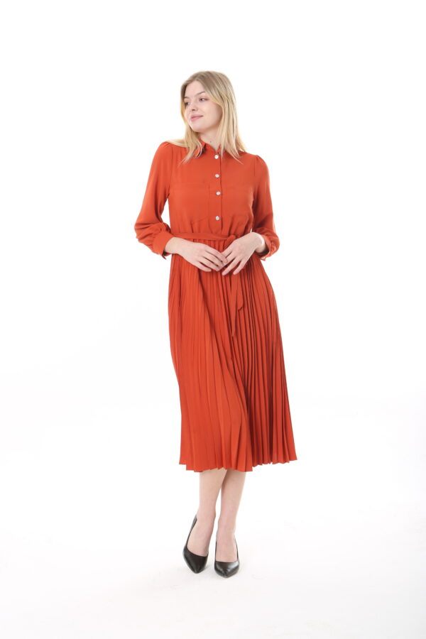 Women's  Georgette Sunray Pleated KNEE LENGHT Unlined Dress with Tie Back 115 CM