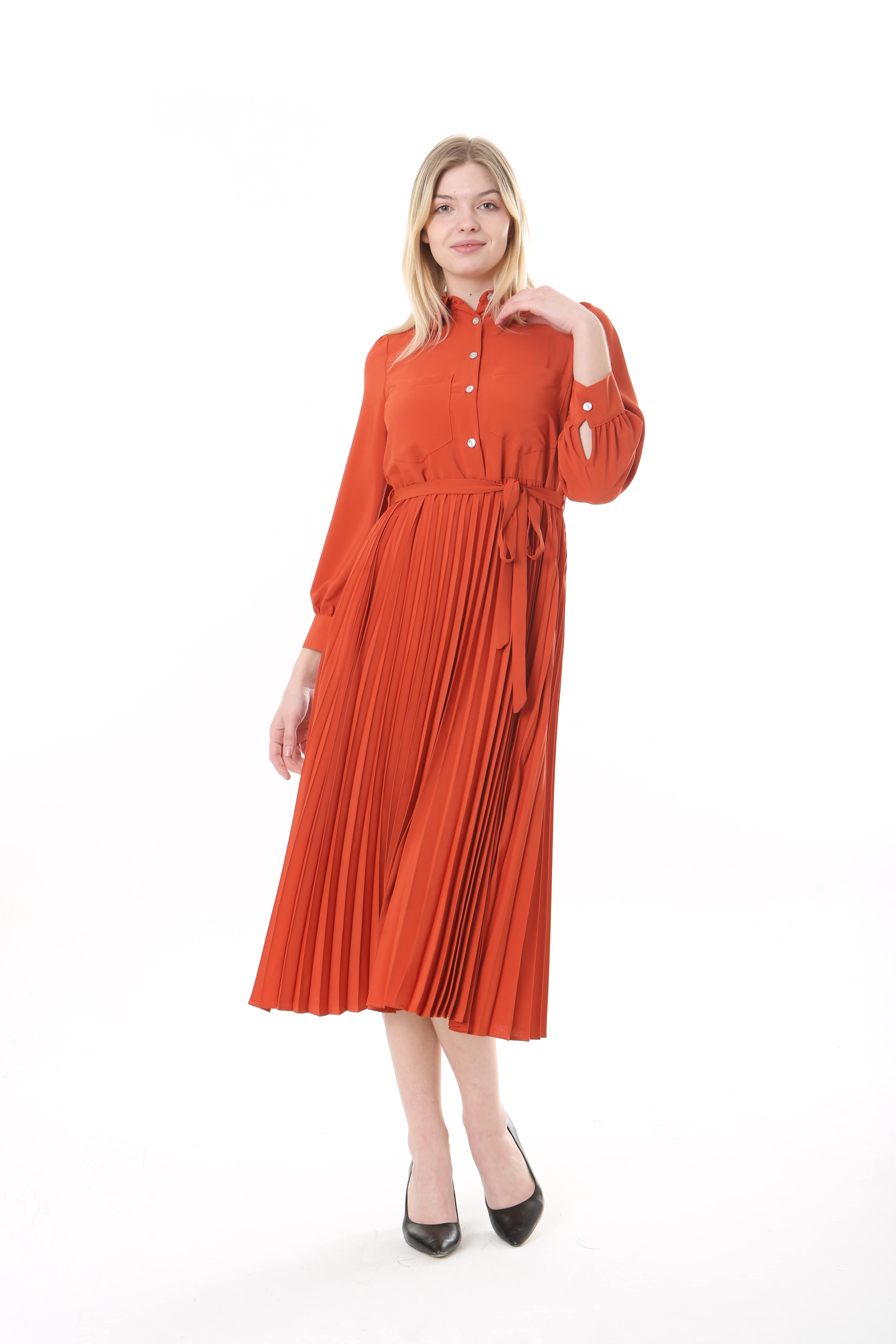Women's  Georgette Sunray Pleated KNEE LENGHT Unlined Dress with Tie Back 115 CM