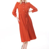 Women's  Georgette Sunray Pleated KNEE LENGHT Unlined Dress with Tie Back 115 CM