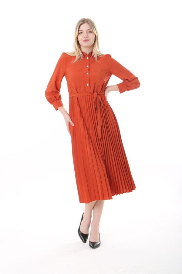 Women's  Georgette Sunray Pleated KNEE LENGHT Unlined Dress with Tie Back 115 CM