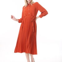 Women's  Georgette Sunray Pleated KNEE LENGHT Unlined Dress with Tie Back 115 CM