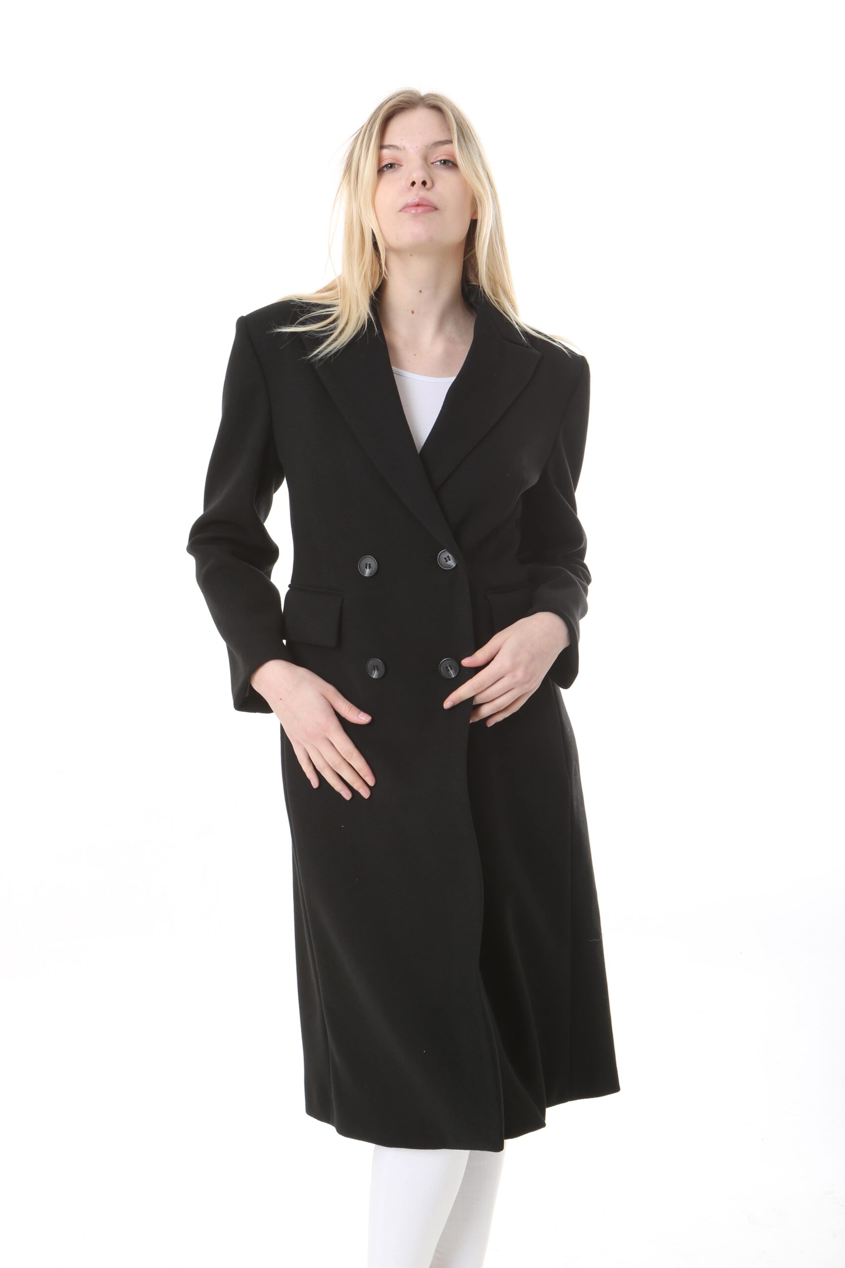 Kinghua Pea Coats for Women Double Breasted Winter Long Wool Coats Jackets (M Black) main image 1